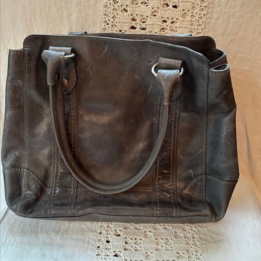 Frye Leather Distressed Melissa Tote Bag Carbon